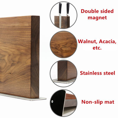 260x240x32 mm Porta de facas magnéticas de dois lados com bambu permanente Acacia Walnut