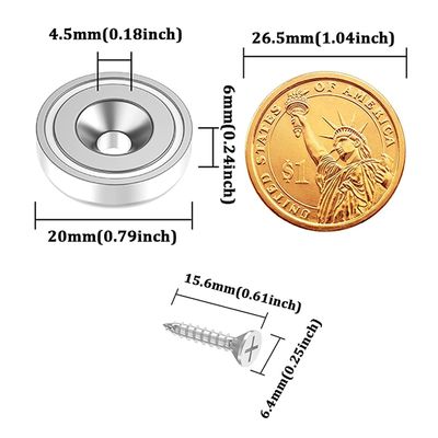 D20 MM 20lbs NdFeB Pot Magnet com Countersunk Hole Altura total H 7,2 mm O buraco d1 4,5 mm