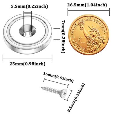 Super Power 25mm Cup Magnet com Countersunk Resistência ao buraco aprox. 19kg Buraco d1 5,5mm