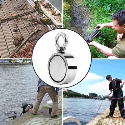 Poderoso ímã de pesca N52 de tração de dois lados com 1000 libras de força de tração e 75 mm de diâmetro