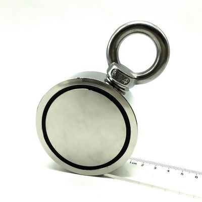 Imã de pesca de neodímio de densidade com fecho de olho M8 e força de tração de 80 kg Diâmetro 48 mm