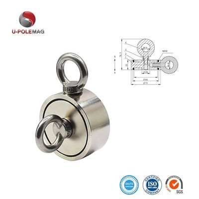 D75mm 200 kg Força de tração Duplo lado Redondo Forte Kit de pesca magnético Magnético de resgate com gancho