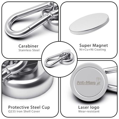 Gancho magnético redondo de neodímio com chaveiro de carabiner e tolerância elevada ± 1 mm