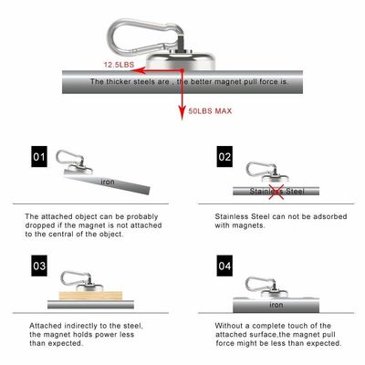 Gancho magnético redondo de neodímio com chaveiro de carabiner e tolerância elevada ± 1 mm