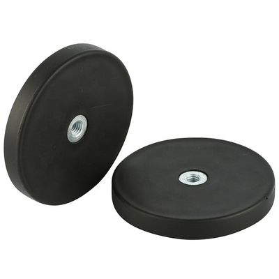 Magnético redondo de neodímio D22x6mm com M4 Grelha de fio feminina plana e superfície de borracha