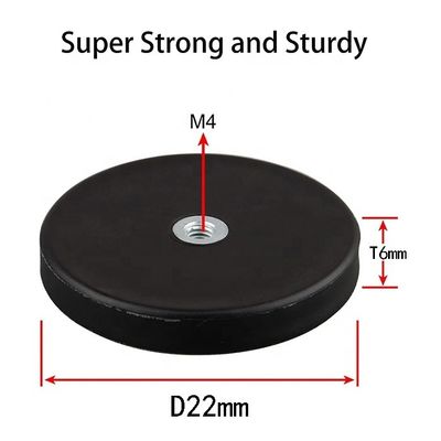 Magnético redondo de neodímio D22x6mm com M4 Grelha de fio feminina plana e superfície de borracha