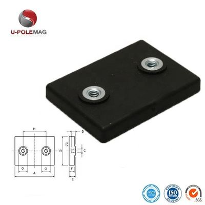Magnetos retangulares revestidos de neodímio com dois furos de borracha personalizada POT com força total conforme solicitado