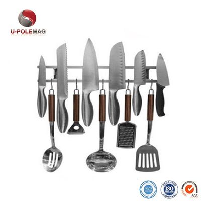 18 polegadas tubos quadrados de aço inoxidável Magnetic Knife Strip com 6 ganchos para utensílios de cozinha porta ferramenta organizador