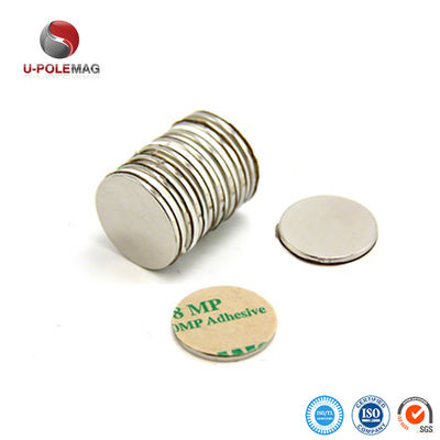 Magnetos de disco de neodímio revestidos com NiCuNi, N35 N42 N48 N52 Magnetos de disco de neodímio com adesivos 3M