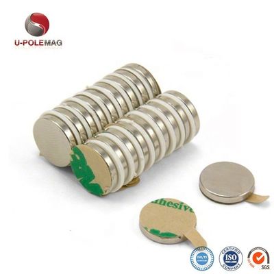 Magnetos de disco de neodímio revestidos com NiCuNi, N35 N42 N48 N52 Magnetos de disco de neodímio com adesivos 3M