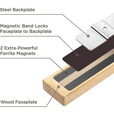 Eco-friendly 16 polegadas Magnetic Knife Strip Borracha Madeira Kitchen Magnet Holder para Parede