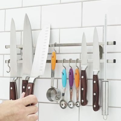 Moderno Cuisine Room Bloco Tubos de aço inoxidável Magnético Porta Faca com Gancho