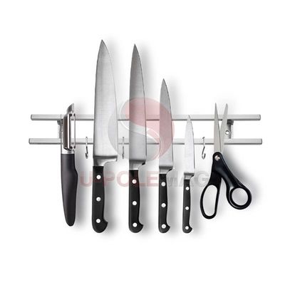 304 de aço inoxidável Magnético Knife Bar Rack com 6 ganchos e Ferrite Magnet Tipo 10 polegadas